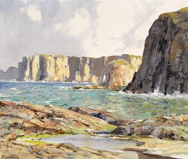 Cliffs At Ballintoy, County Antrim Oil Painting by James Humbert Craig