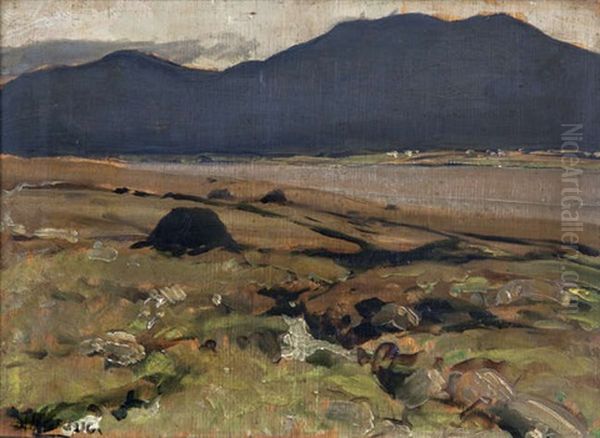 Turf Stacks In A Donegal Oil Painting by James Humbert Craig