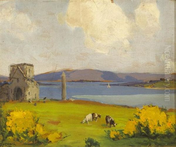 When The Whins Are In Bloom, Lough Erne, County Fermanagh Oil Painting by James Humbert Craig