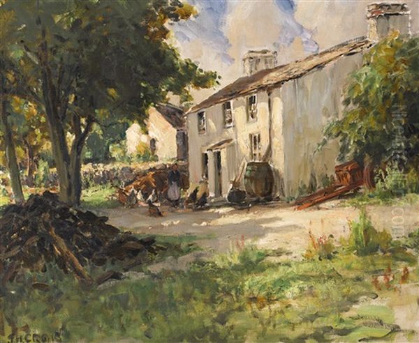 Farmhouse, Woman And Hens Oil Painting by James Humbert Craig