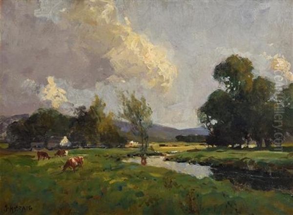 Cattle Grazing, West Of Ireland Oil Painting by James Humbert Craig