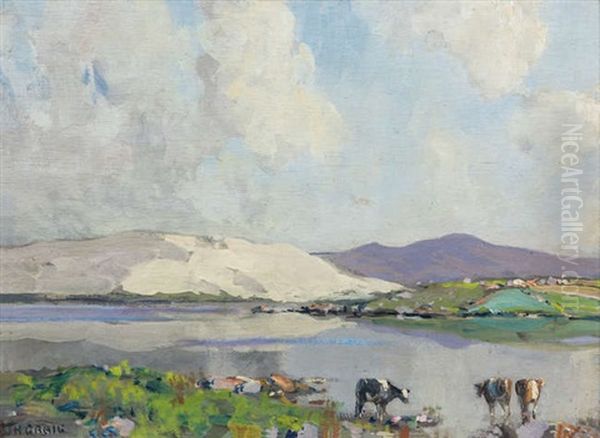 Cattle Watering At The Edge Of A Lake Oil Painting by James Humbert Craig