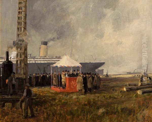 Driving The First Pile, Belfast Oil Painting by James Humbert Craig