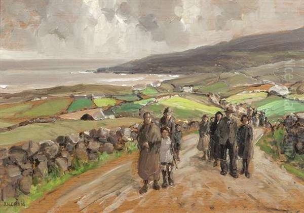 Sunday Morning, Bloody Foreland Inscribed Oil Painting by James Humbert Craig