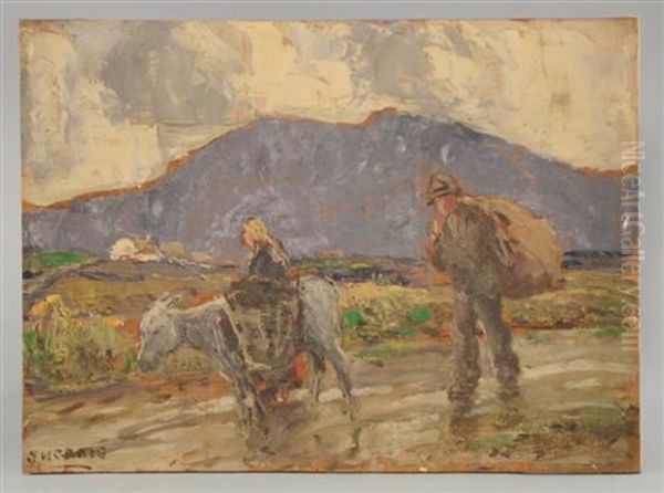 Landscape With Two Figures And A Donkey, Working In The Fields Oil Painting by James Humbert Craig