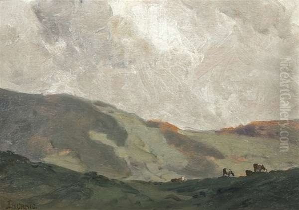 Co. Antrim Hills With Cattle Grazing Oil Painting by James Humbert Craig