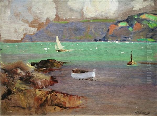 A Green Squall Cushendun Oil Painting by James Humbert Craig