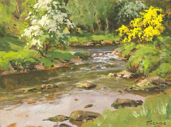 Spring, Wooded Riverscape Oil Painting by James Humbert Craig