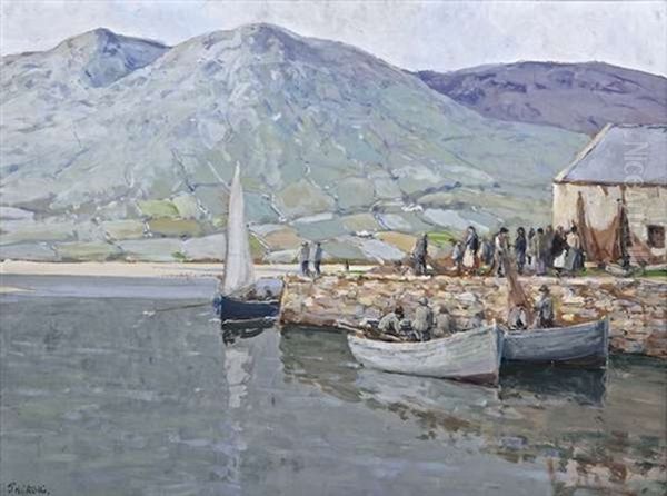 Unloading The Catch, Killary Harbour Oil Painting by James Humbert Craig