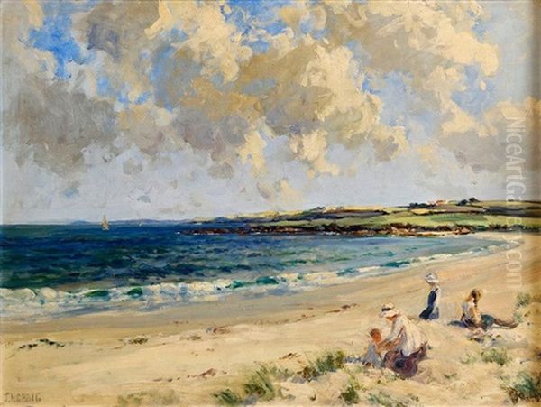 Mother And Children On The Beach, Dog's Bay, Roundstone Oil Painting by James Humbert Craig