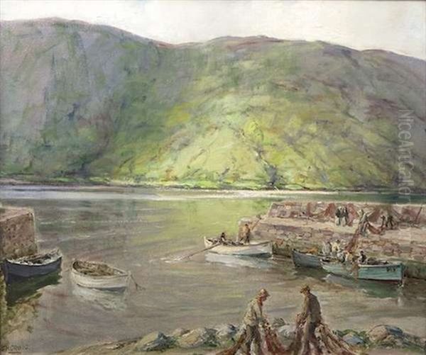 Unloading The Nets, Leenane Oil Painting by James Humbert Craig