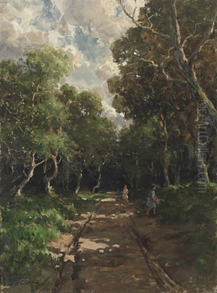 A Country Lane With Figures And A View Of A Pond (2 Works) Oil Painting by James Humbert Craig