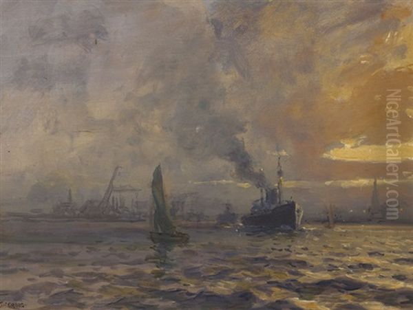 Leaving Port, Belfast Oil Painting by James Humbert Craig