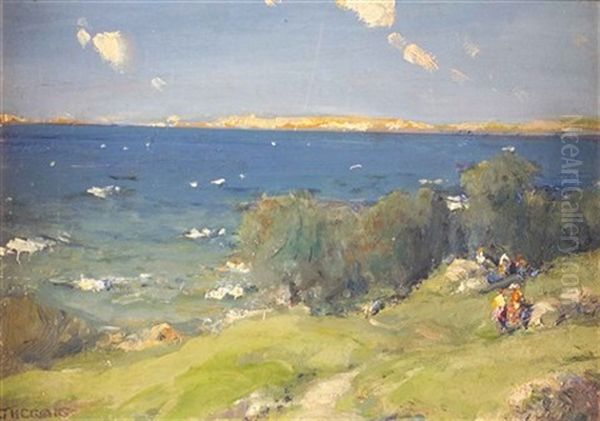 Coastal Landscape, Figures In Foreground Oil Painting by James Humbert Craig