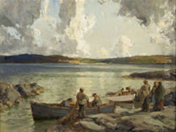 Getting Ready For The Herrings Oil Painting by James Humbert Craig