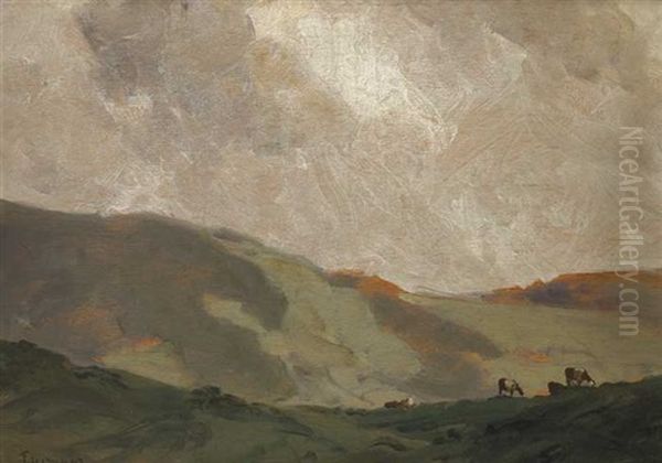 County Antrim Hills With Cattle Grazing Oil Painting by James Humbert Craig