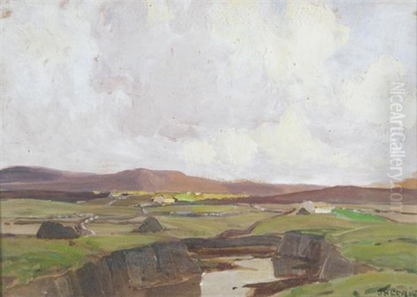 Cottages In A Moorland Landscape Oil Painting by James Humbert Craig