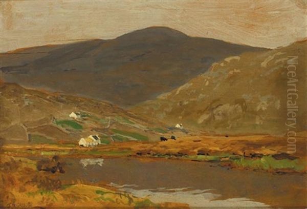 Cottages By A Lake, County Donegal Oil Painting by James Humbert Craig