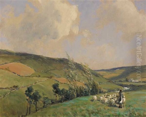 Shepherdess And Flock Oil Painting by James Humbert Craig