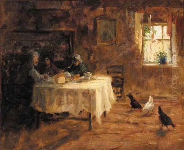 Cottage Interior With Chickens, Or A Kerry Cottage Oil Painting by James Humbert Craig