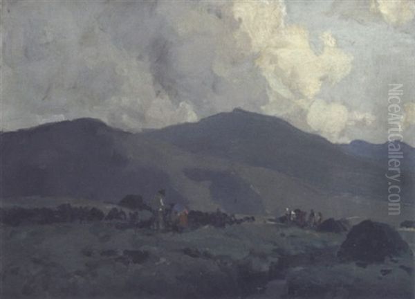 Cutting Turf At Leenane, Connemara Oil Painting by James Humbert Craig