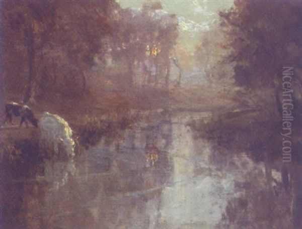 The Lagan By Moonlight, Co. Down Oil Painting by James Humbert Craig