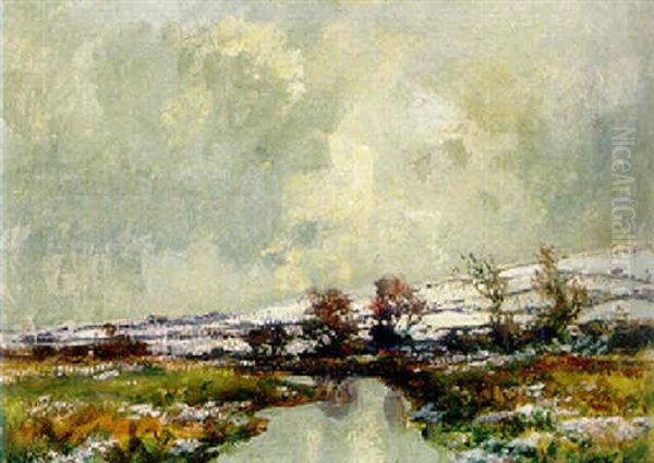 Snow On The Hills, Co. Antrim Oil Painting by James Humbert Craig