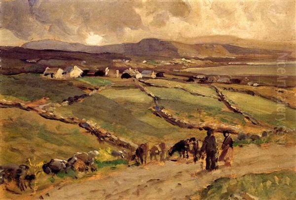 Herding Cows Near Malin Head Oil Painting by James Humbert Craig