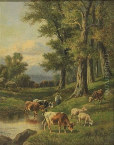 Landscape With Livestock Oil Painting by Thomas Bigelow Craig