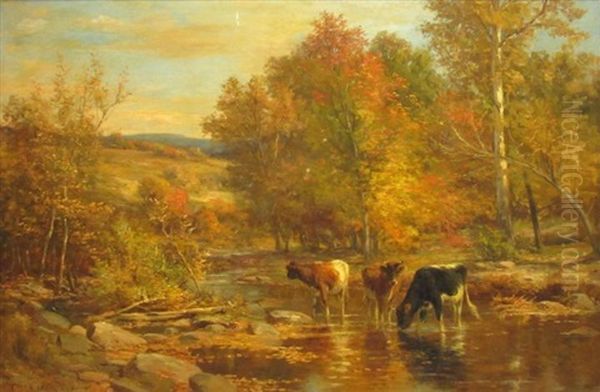 Fall Landscape With Cows Oil Painting by Thomas Bigelow Craig