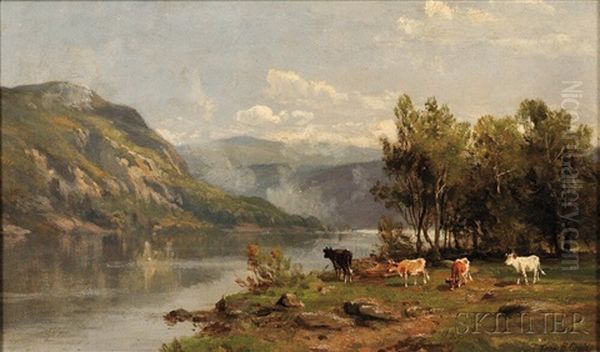 River Landscape With Cattle Oil Painting by Thomas Bigelow Craig