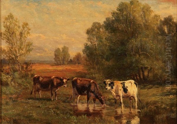 In The Afternoon Sunshine (pastoral Scene With Cows) Oil Painting by Thomas Bigelow Craig