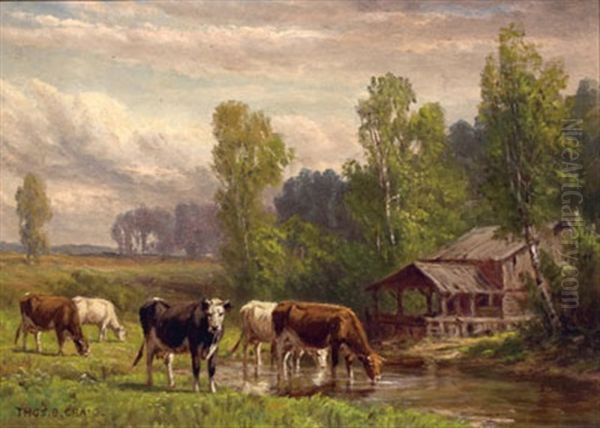 Below The Old Mill Oil Painting by Thomas Bigelow Craig