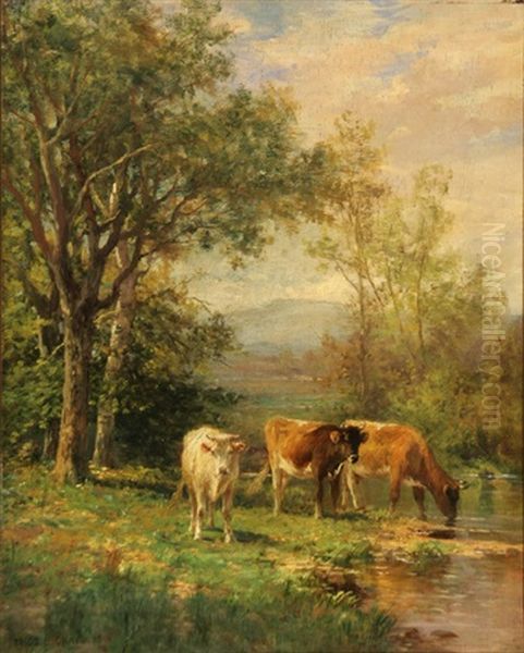 On The Banks Of The Green River, Mass. (+ A Curious Neighbor; Pair) Oil Painting by Thomas Bigelow Craig