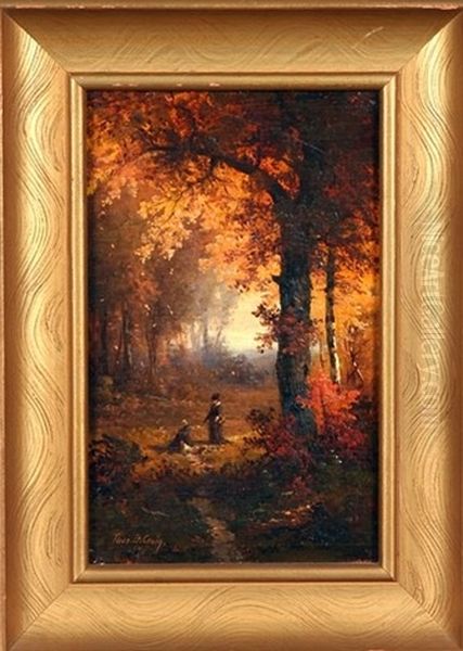 Autumn Scene With Two Figures Among Wooded Landscape Oil Painting by Thomas Bigelow Craig