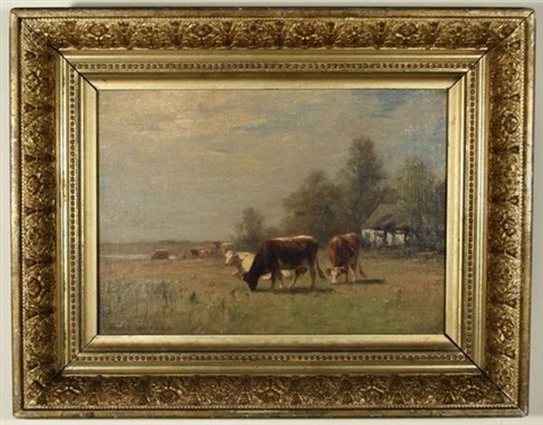 Cows In The Pasture Oil Painting by Thomas Bigelow Craig