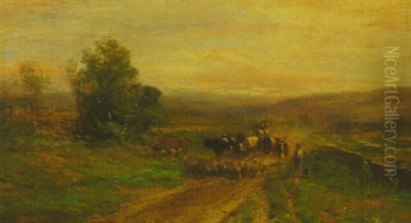 The Drovers On The Road Oil Painting by Thomas Bigelow Craig