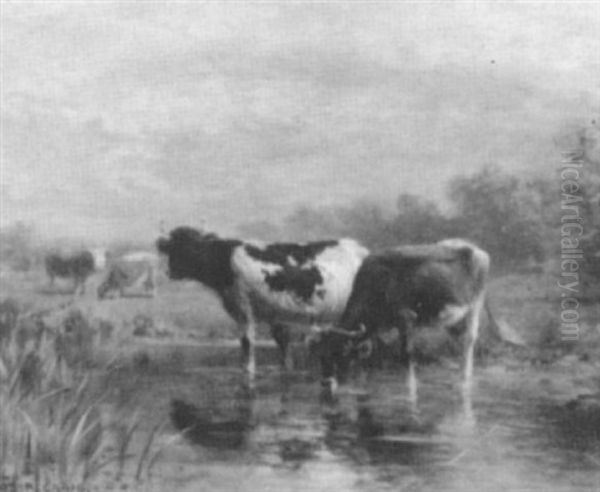 Cows At The River Oil Painting by Thomas Bigelow Craig