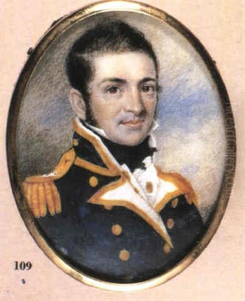 A Naval Officer In Gold Bordered Blue Coat With Matching    Buttons, Gold Epaulettes Oil Painting by William Marshall Craig