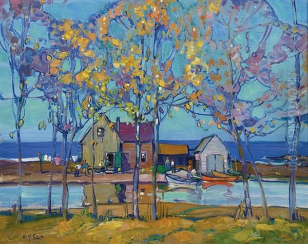 Fisherman's Cottages Oil Painting by Allen Gilbert Cram