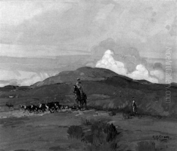 Cattle Country Oil Painting by Allen Gilbert Cram