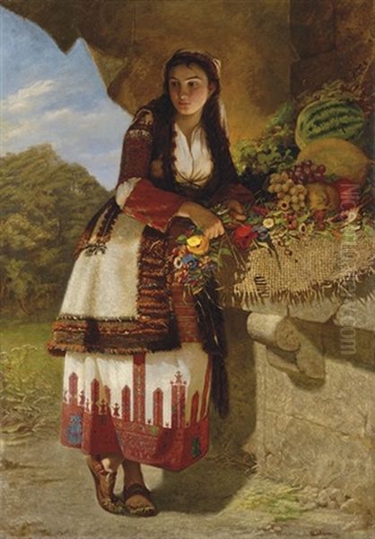 The Flower Girl Oil Painting by Alfons von Cramer