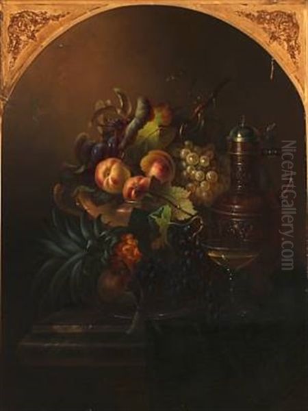 Still Life With Fruit And Wine Oil Painting by Carl Ceasar Adelbert Cramer