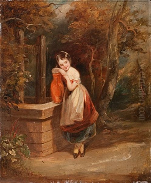 Madchen Am Brunnen Oil Painting by Carl Ceasar Adelbert Cramer