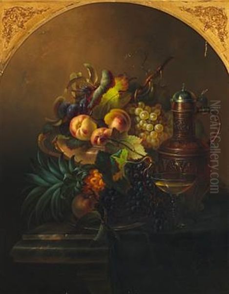 Still Life With Fruit And Wine Oil Painting by Carl Ceasar Adelbert Cramer