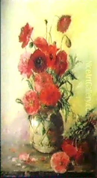 Mohnblumen In Glasvase Oil Painting by Helene Cramer