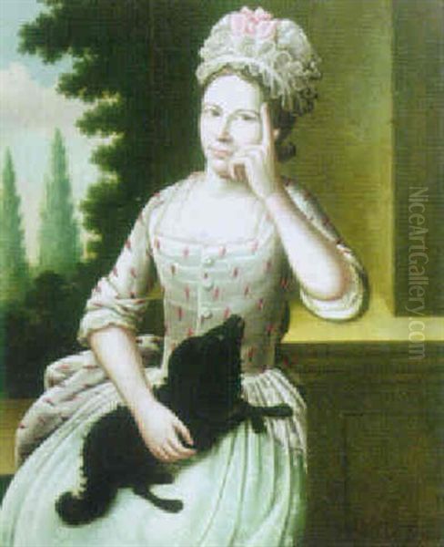 Portrait Of A Lady, A Black Dog Resting On Her Lap Oil Painting by Johann Helferich Cramer