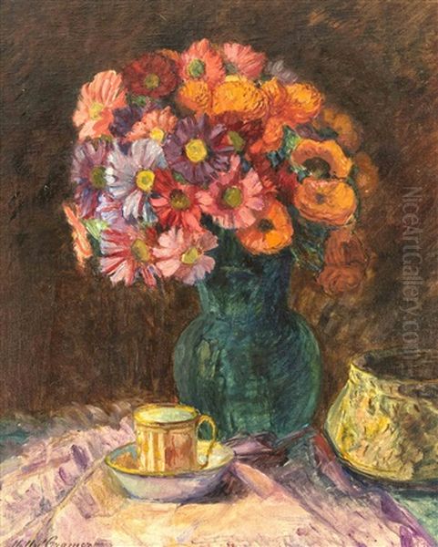 Blumenstillleben Mit Tasse Oil Painting by Molly Cramer