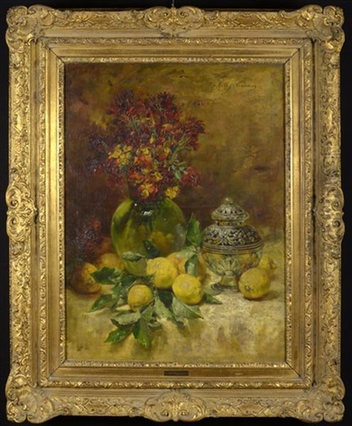 Still-life With Flowers And Lemons Oil Painting by Molly Cramer