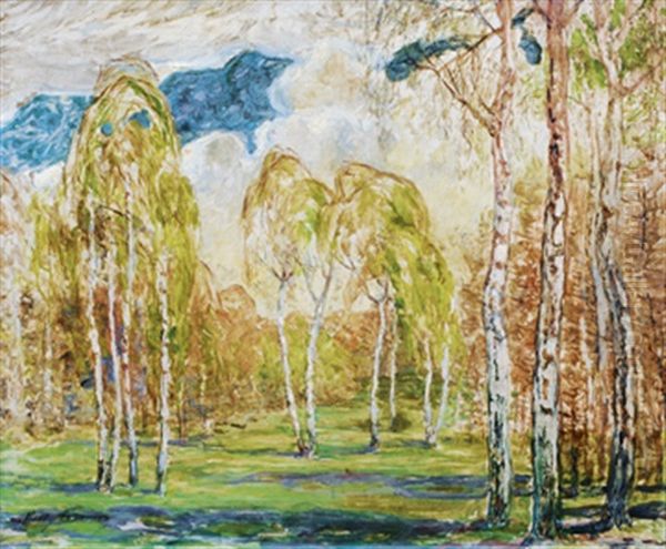 Birches Oil Painting by Molly Cramer